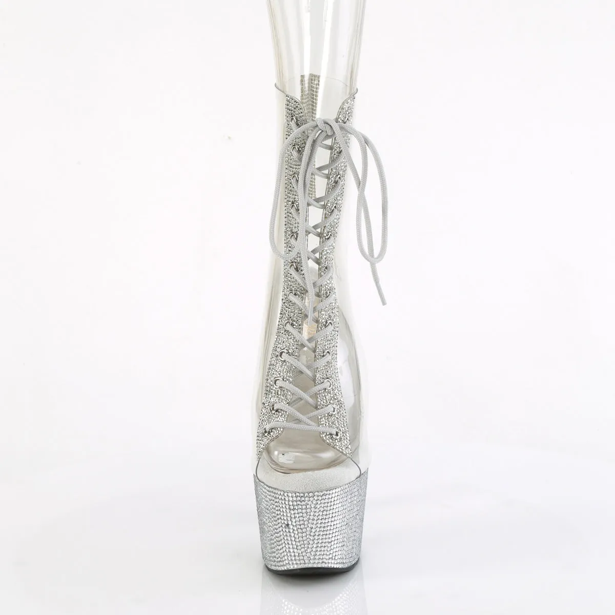 BEJEWELED-1016C-2-7 Pleaser Clear/Silver Sexy Platform Shoes (Pole Dancing Heels)