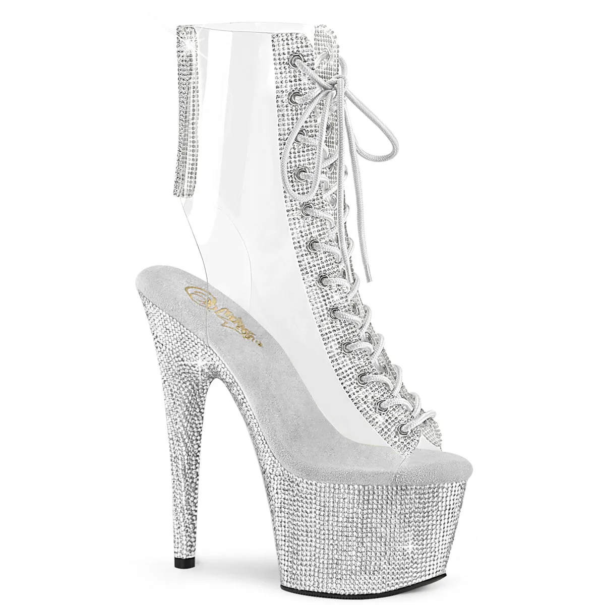 BEJEWELED-1016C-2-7 Pleaser Clear/Silver Sexy Platform Shoes (Pole Dancing Heels)