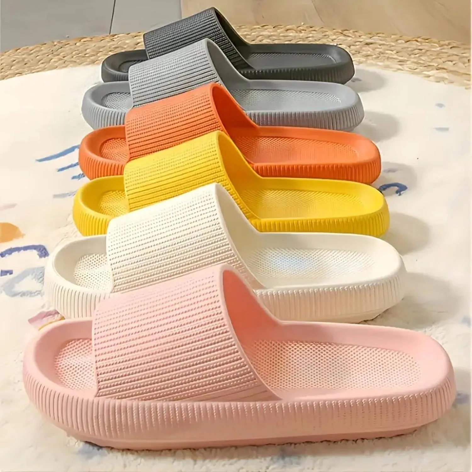 Clouds Womens Thick Memory Foam Slippers Unisex Lightweight House Slipper Non Slip Soft Cushioned Thick Sole Open Toe Bathroom Shower Shoes