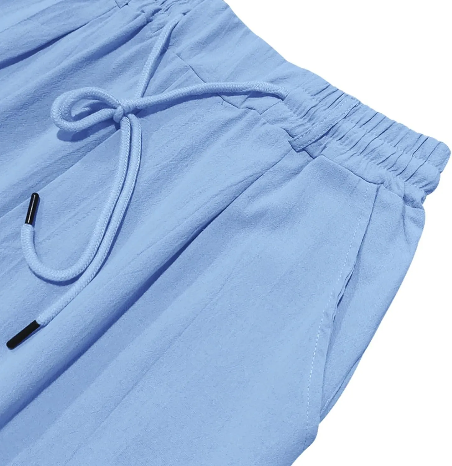 Cotton Men's Linen Drawstring Pants Comfortable Relaxed Fit Beachwear Summer Casual Lounge Pants for Travel Slacks