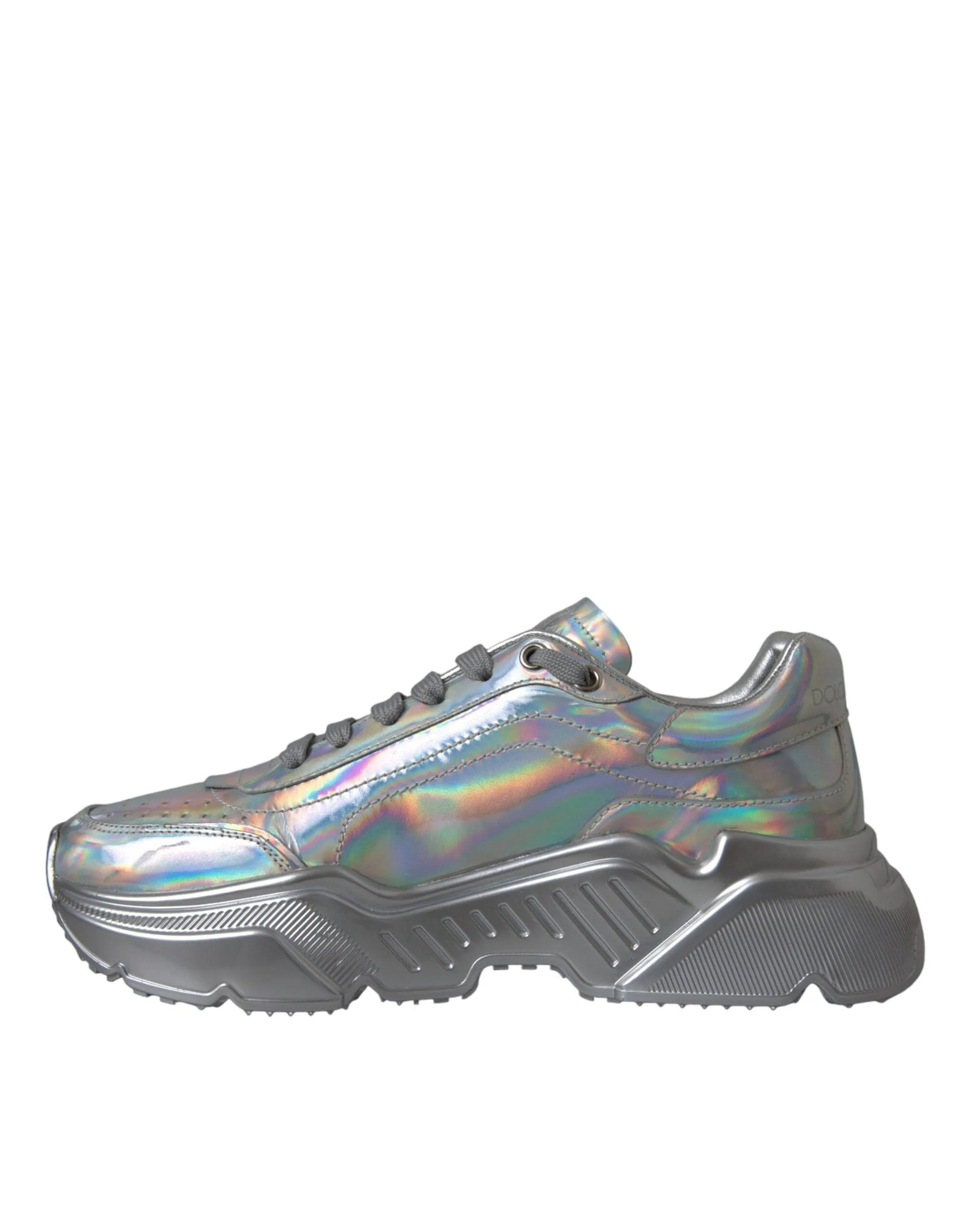 Dolce & Gabbana Silver Iridescent DAYMASTER Leather Sneakers Sko