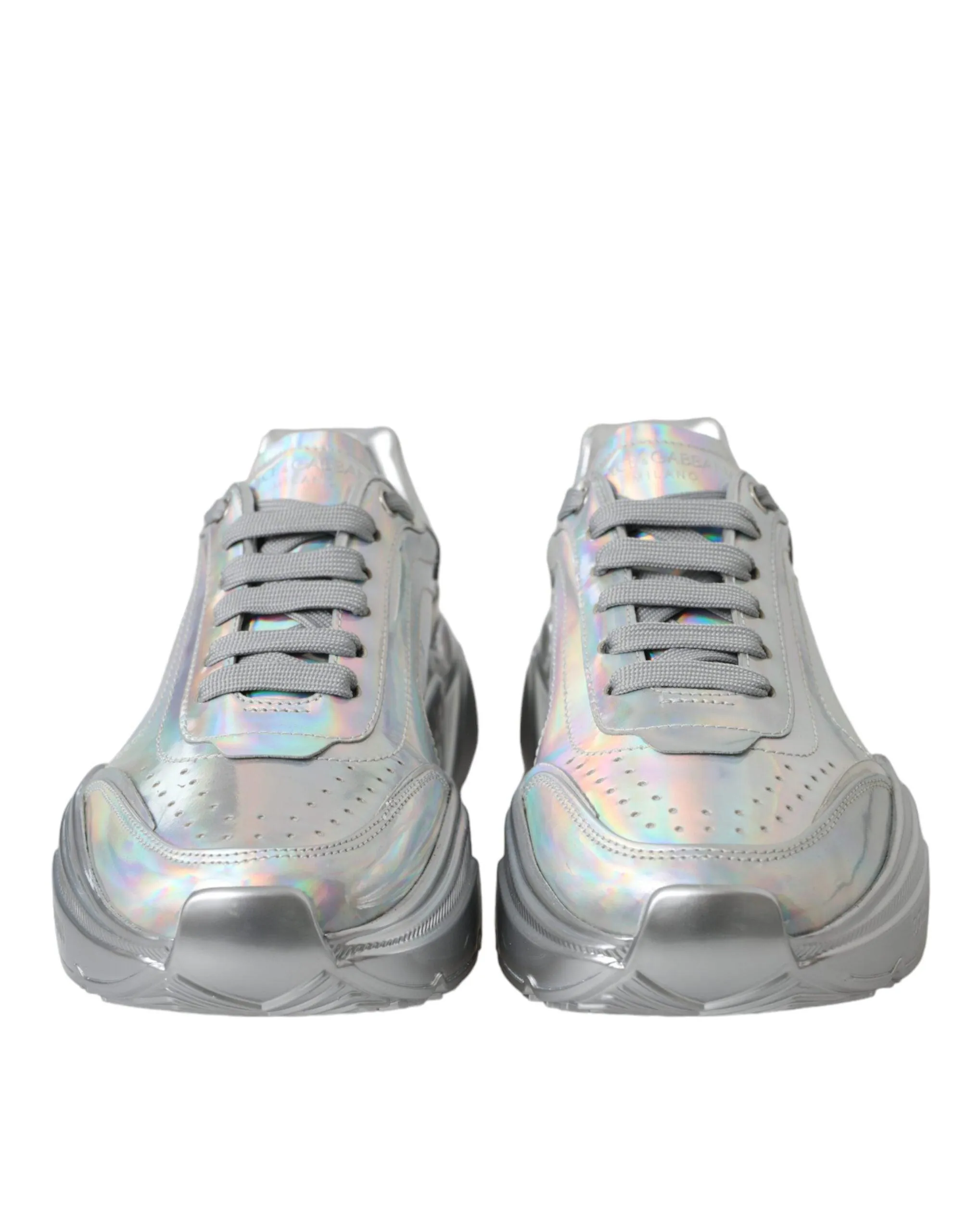 Dolce & Gabbana Silver Iridescent DAYMASTER Leather Sneakers Sko