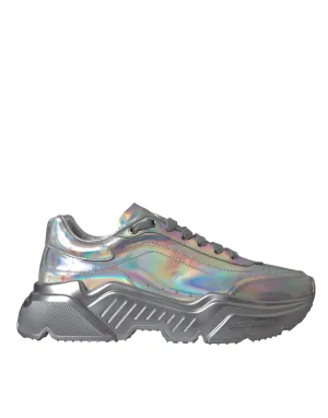 Dolce & Gabbana Silver Iridescent DAYMASTER Leather Sneakers Sko
