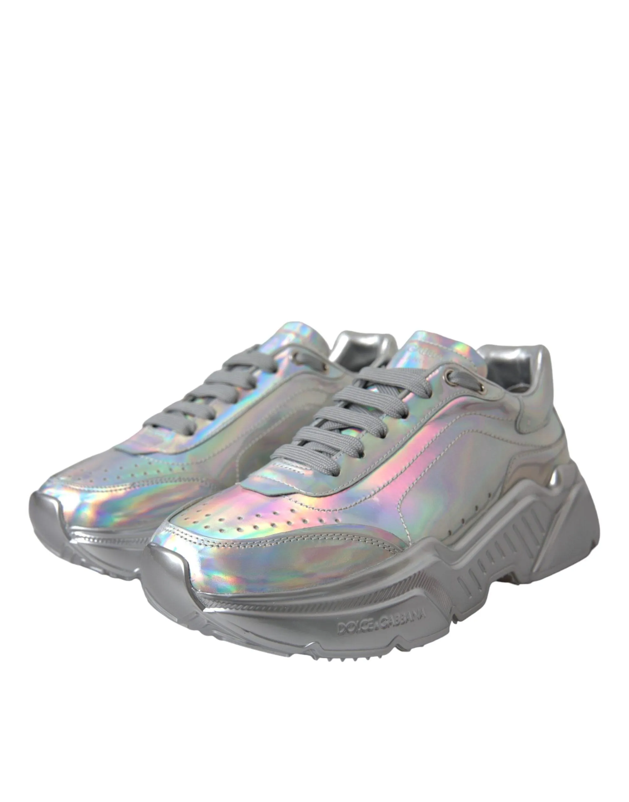 Dolce & Gabbana Silver Iridescent DAYMASTER Leather Sneakers Sko