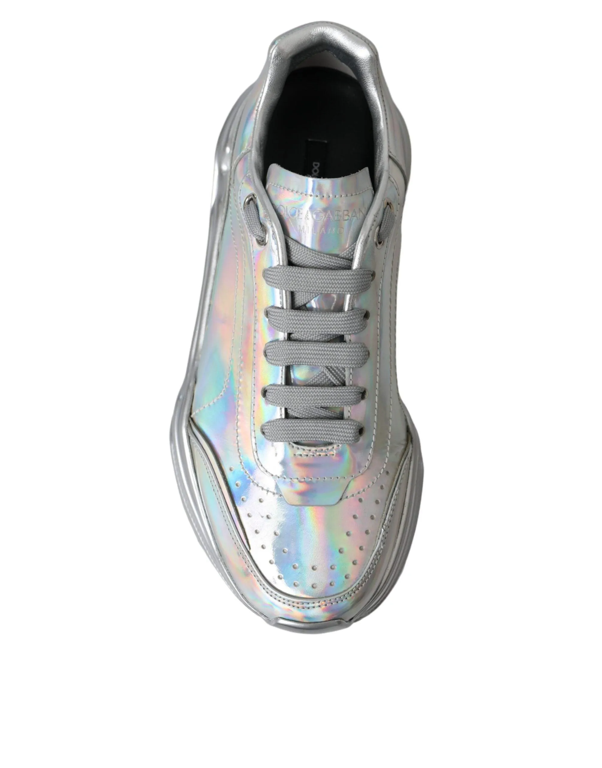 Dolce & Gabbana Silver Iridescent DAYMASTER Leather Sneakers Sko