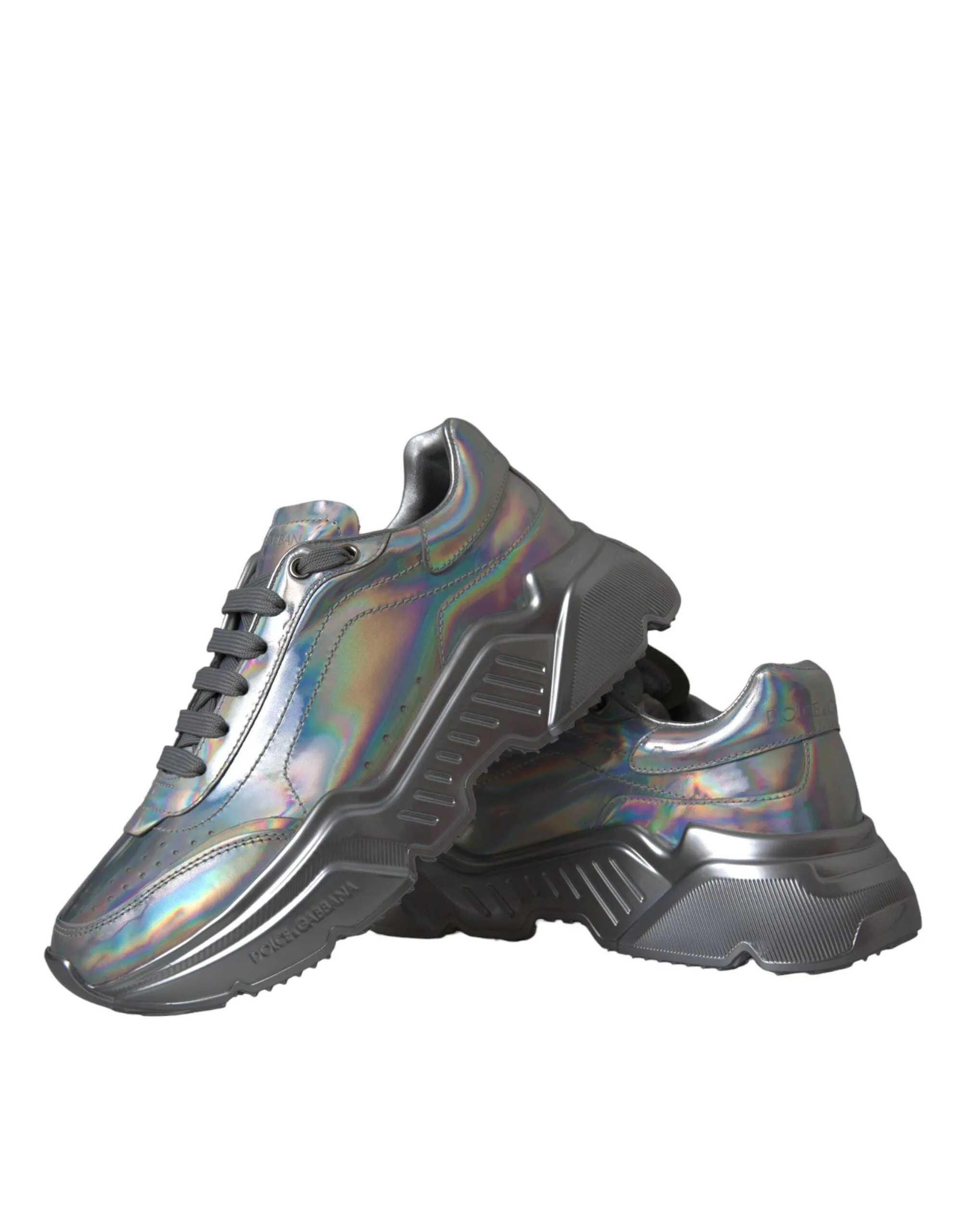 Dolce & Gabbana Silver Iridescent DAYMASTER Leather Sneakers Sko