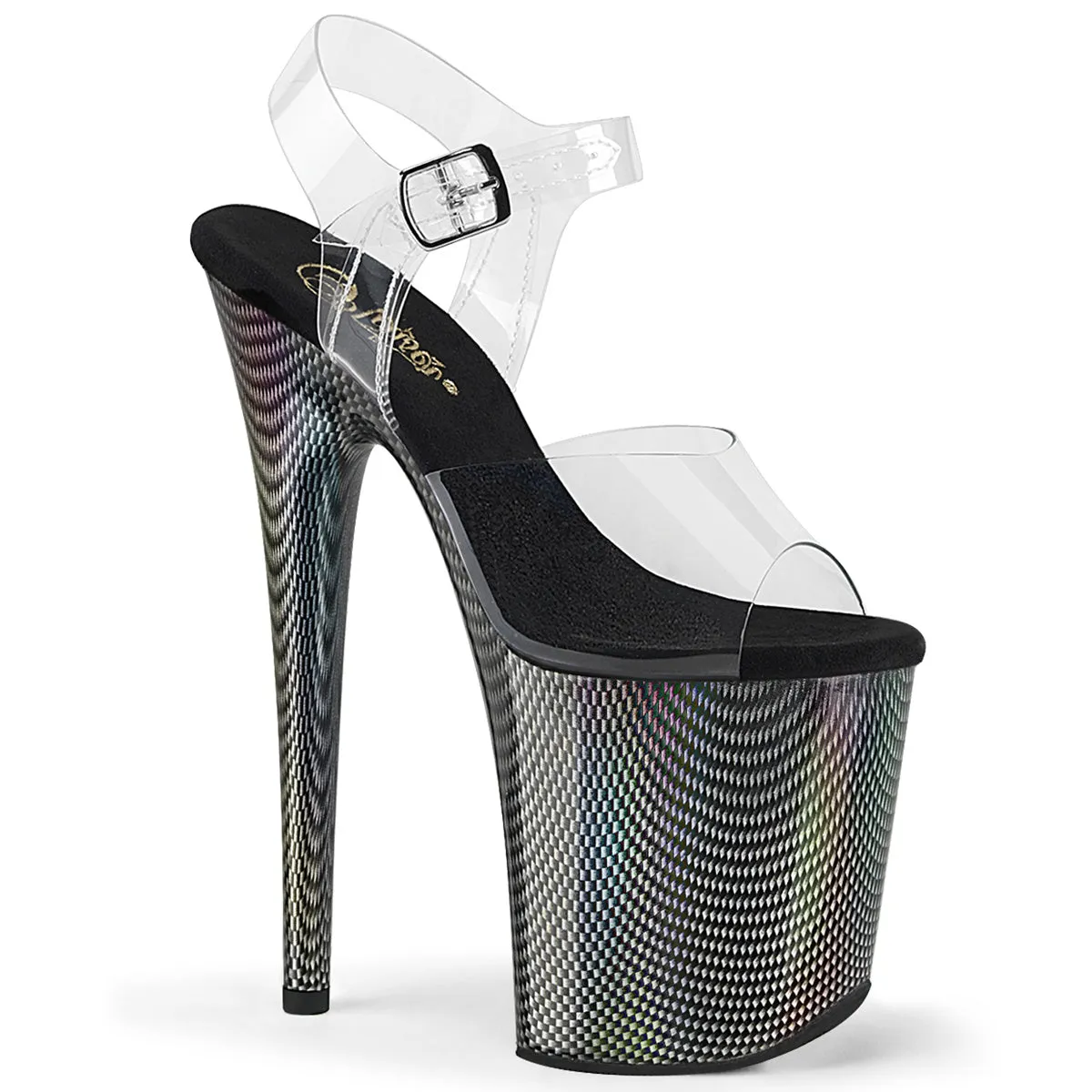 FLAMINGO-808HCP Pleaser Clear/Black Sexy Platform Shoes (Pole Dancing Heels)