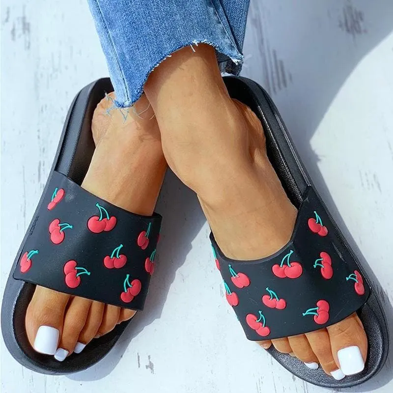 Fruits Pattern Open Toe Slides