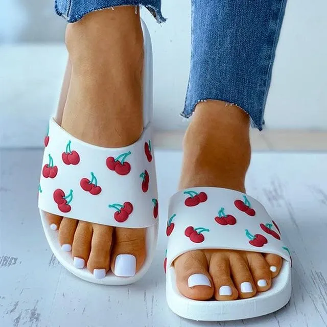 Fruits Pattern Open Toe Slides