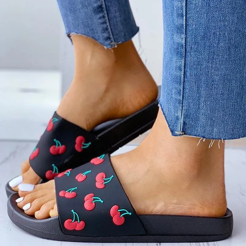 Fruits Pattern Open Toe Slides