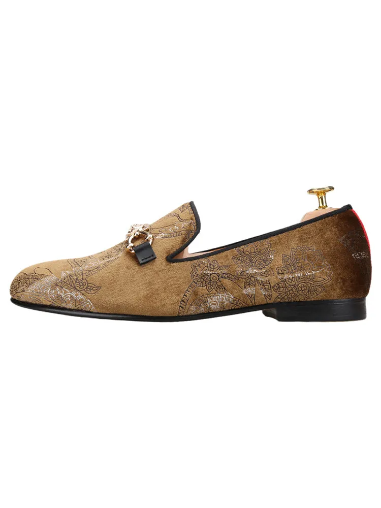 Imported golden totem velvet men's slip-on loafers British style wedding party metal buckle formal smoking shoes
