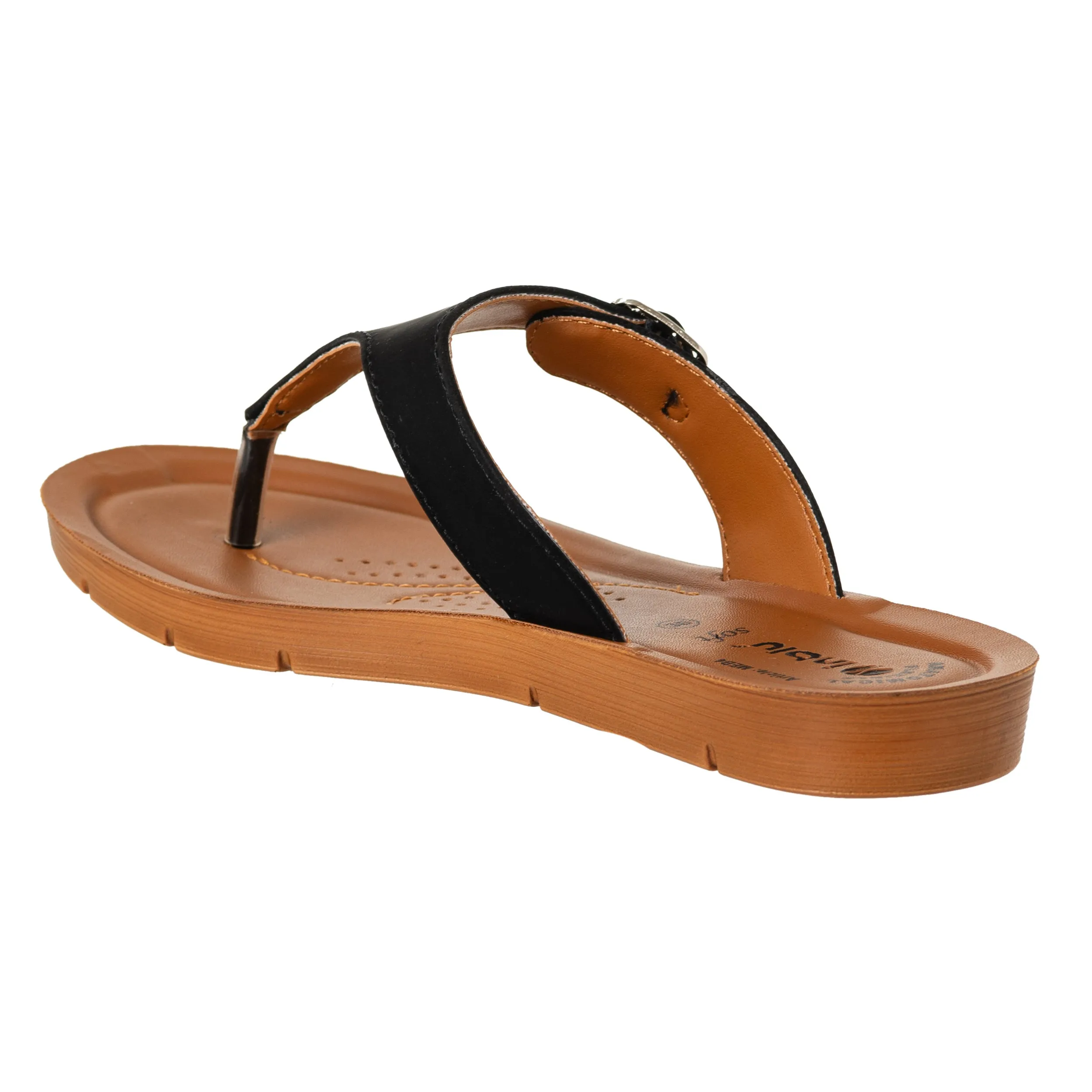 Inblu Women Black T-Shape Flat Sandal with Buckle Upper Styling & Slip-on Closure (MEB4_BLACK)