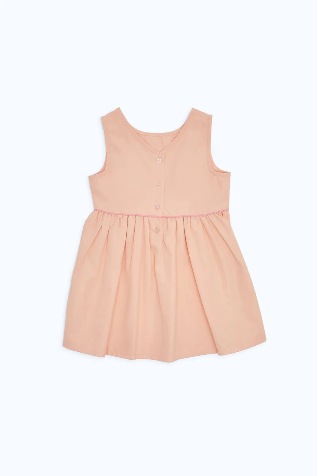 Infant Girls Peach Solid Woven Dress