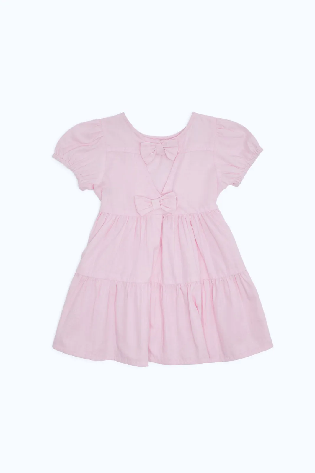 Infant Girls Pink Solid Tired Dress