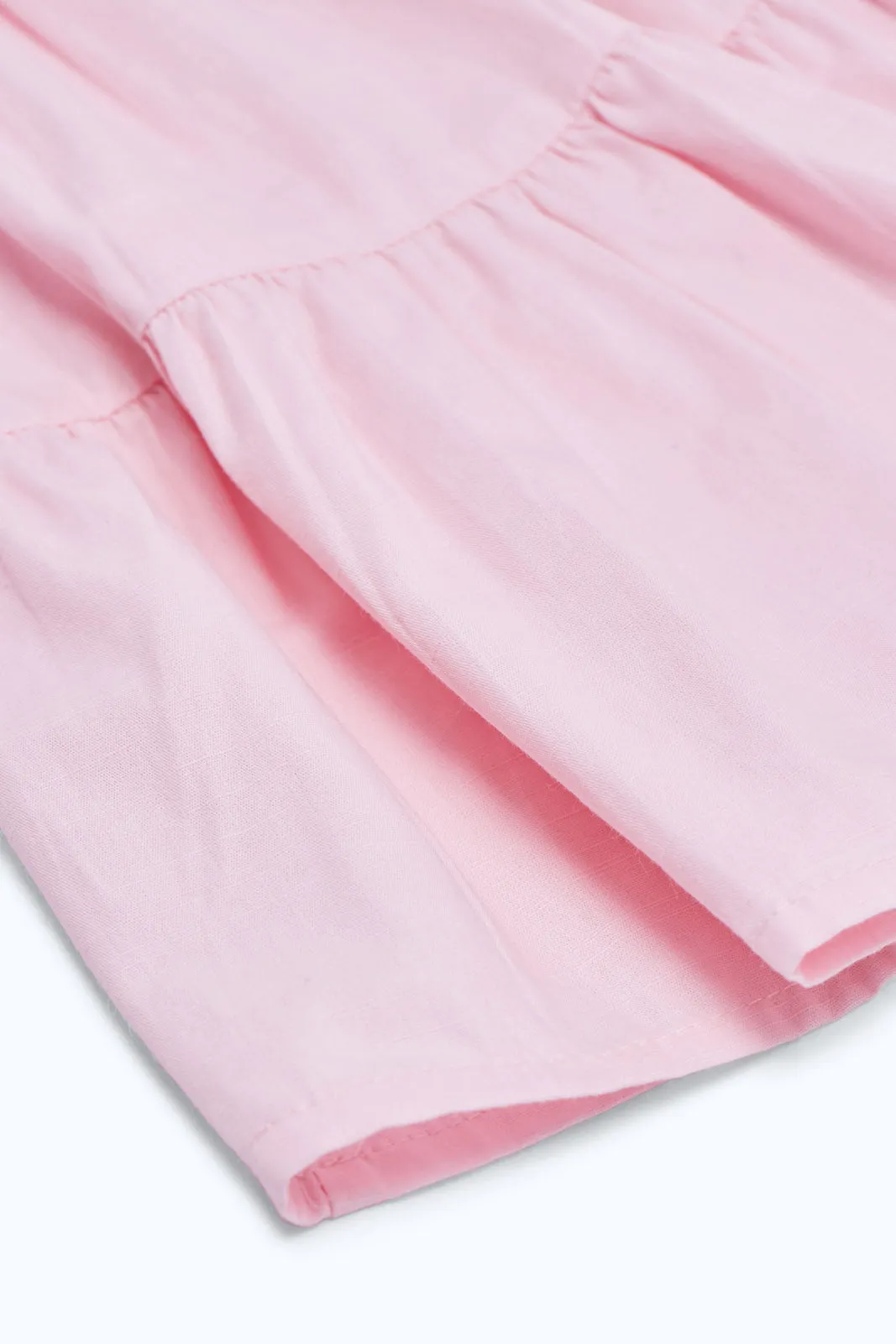 Infant Girls Pink Solid Tired Dress