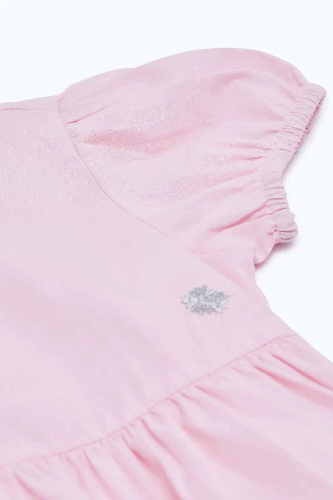 Infant Girls Pink Solid Tired Dress
