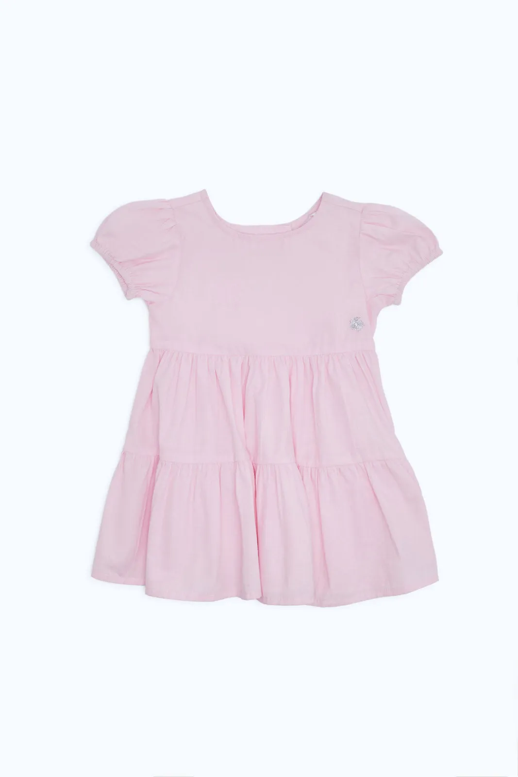 Infant Girls Pink Solid Tired Dress