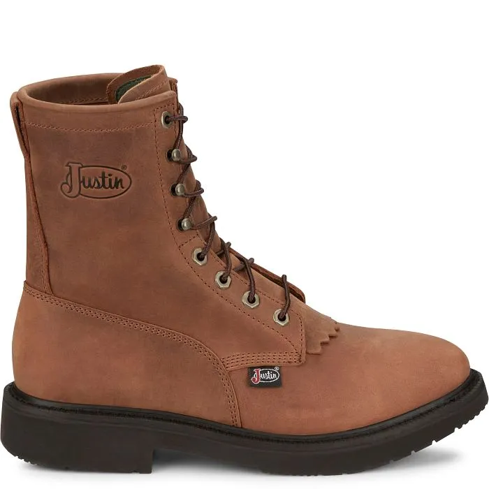 Justin Aged Brown 8" Lace-Up Round Toe Work Boots for Men