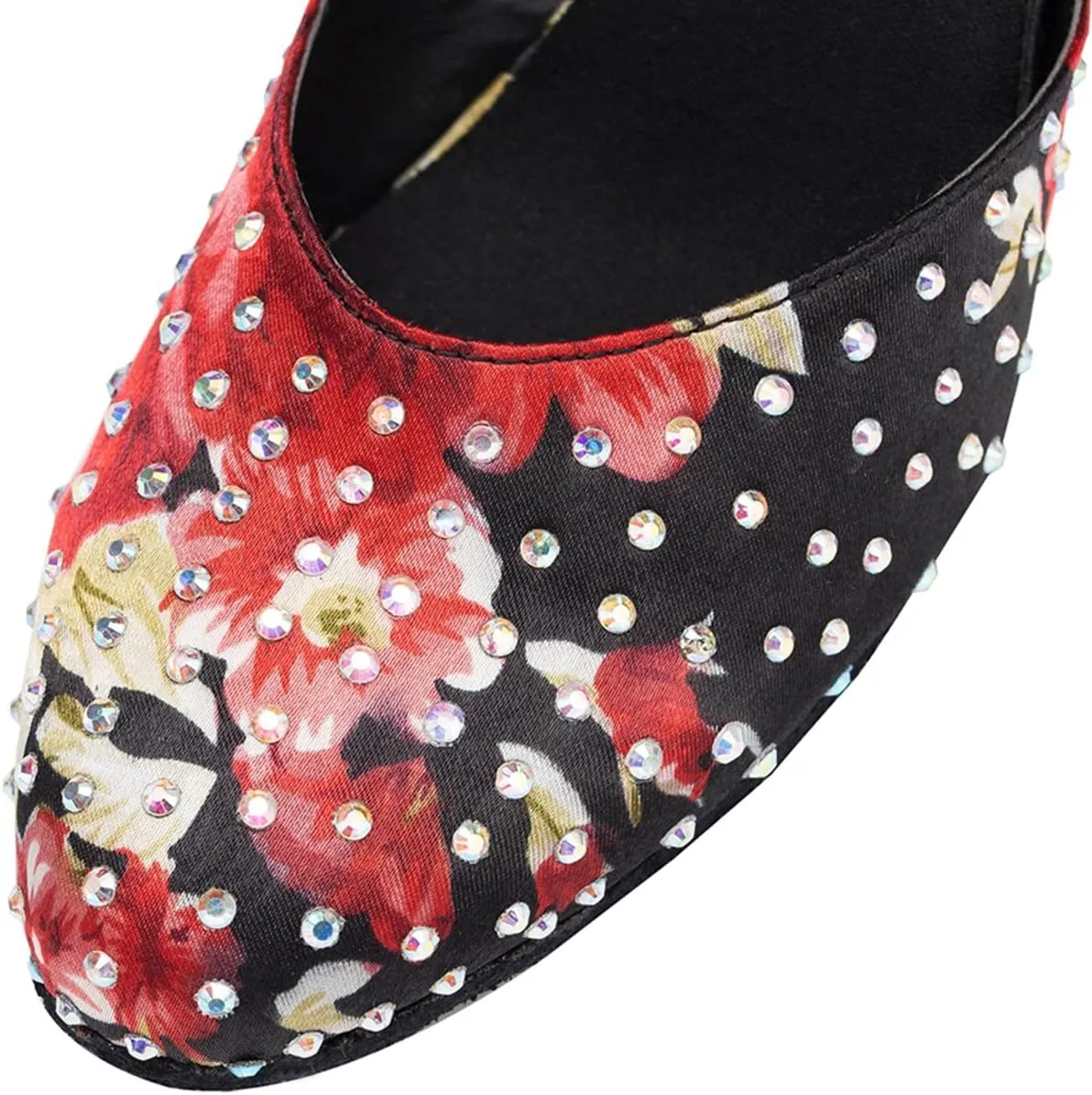 Minishion Women's TH141 Print Floral Satin Wedding Ballroom Latin Taogo Dance Pumps Shoes