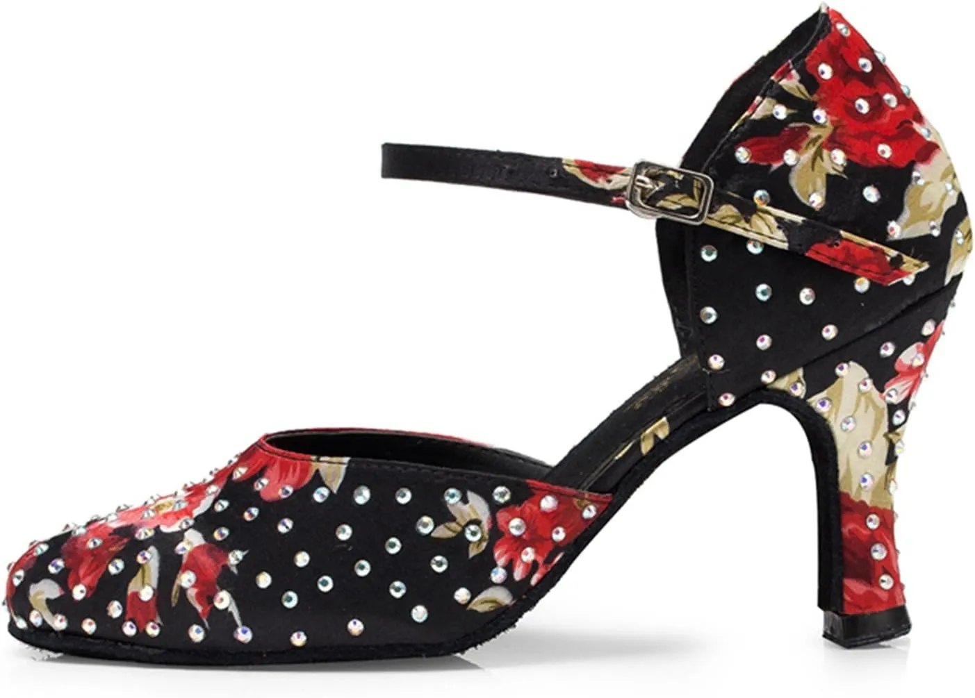 Minishion Women's TH141 Print Floral Satin Wedding Ballroom Latin Taogo Dance Pumps Shoes