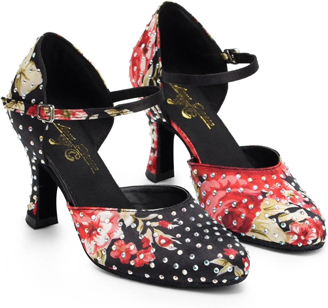 Minishion Women's TH141 Print Floral Satin Wedding Ballroom Latin Taogo Dance Pumps Shoes