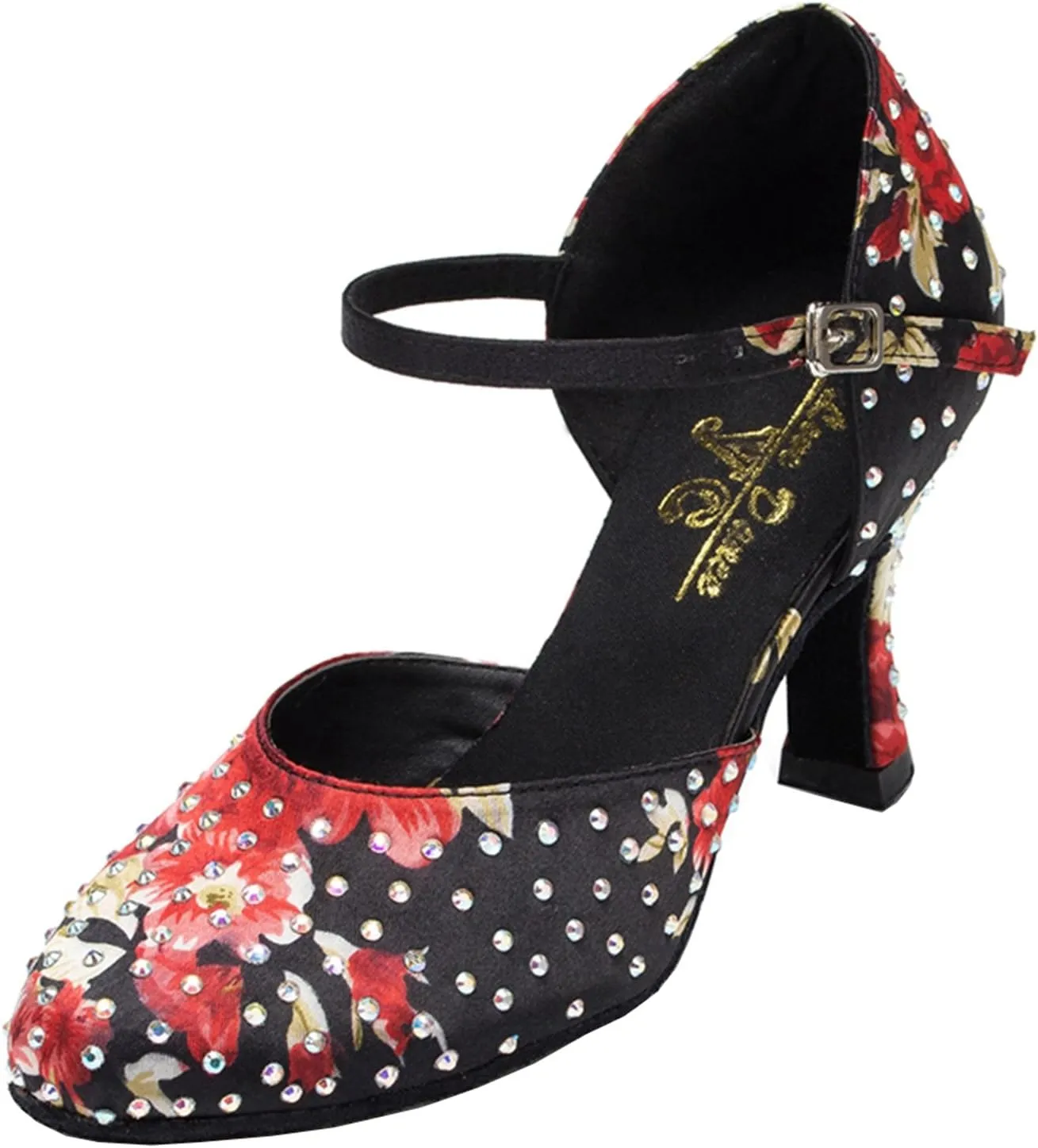 Minishion Women's TH141 Print Floral Satin Wedding Ballroom Latin Taogo Dance Pumps Shoes