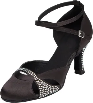 Minishion Women's TH157 Round Toe Satin Wedding Ballroom Latin Taogo Dance Pumps Shoes