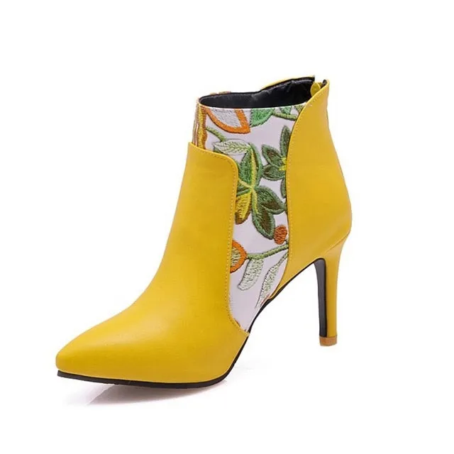 Pu Leather Ankle boots for women Winter flower Boots