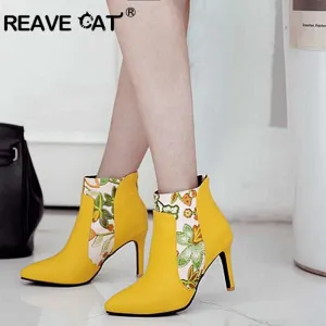 Pu Leather Ankle boots for women Winter flower Boots