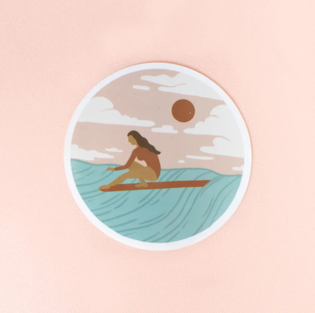 Round Surfer Girl Cheater Five Sticker