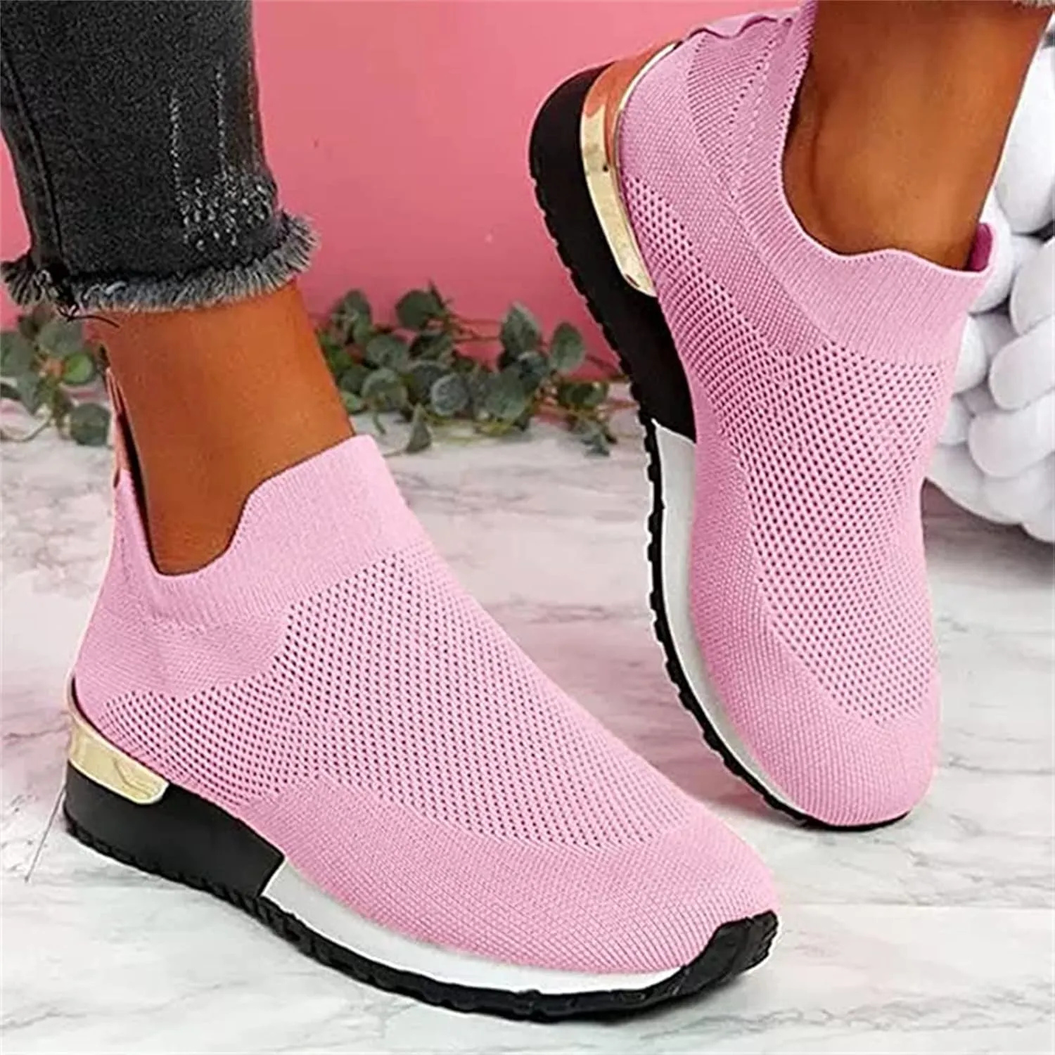 Shoes For Women Trendy Sneakers Walking Shoes Comfort Light Weight Mesh Casual Athletic Gym Tennis Running Slip On Sneakers