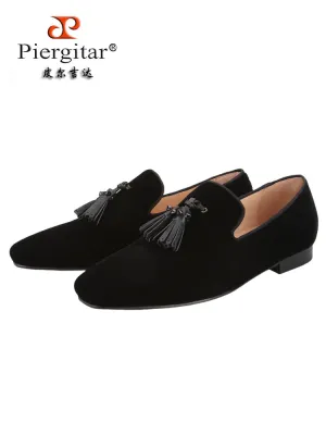 Summer men's velvet loafers, handmade cowhide rivets, tassels, European and American trendy slip-on red-soled shoes for men