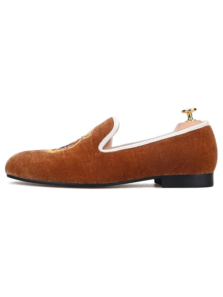 Türkiye Crown Turkey Embroidered Velvet Men's Shoes Men's Slip-On Loafers Banquet Shoes European and American Style Handmade Men's Shoes