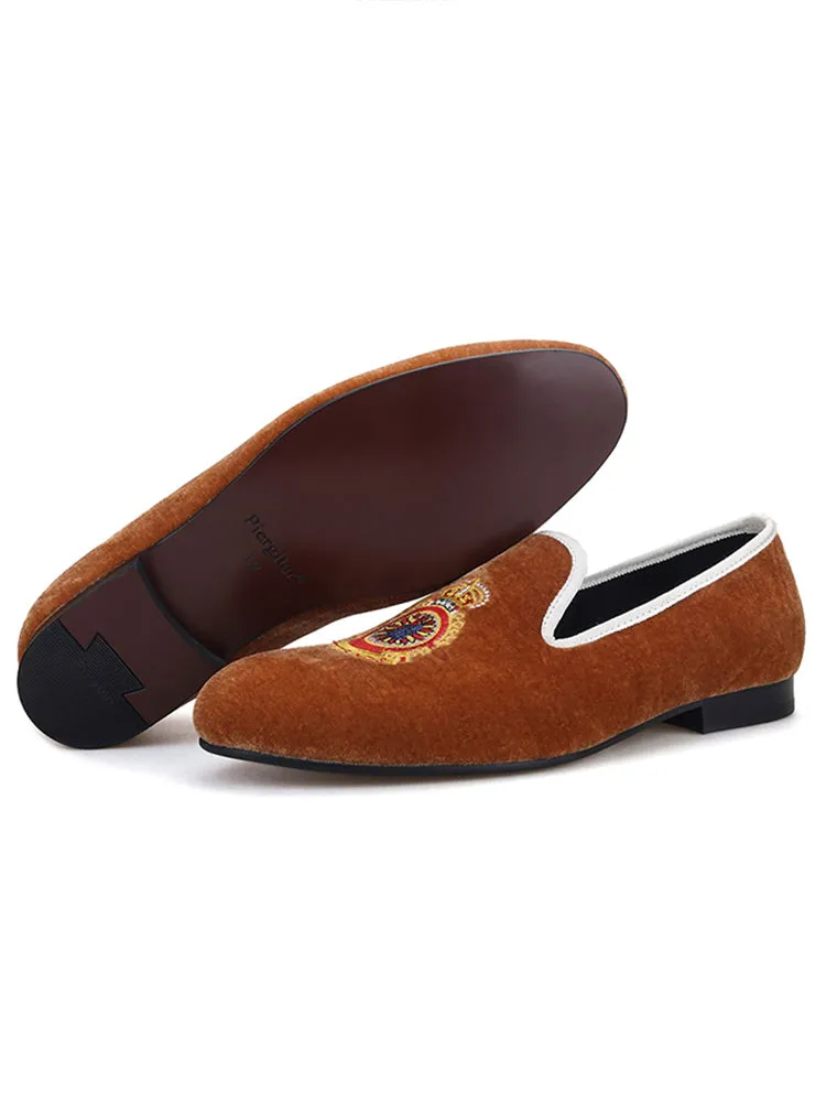 Türkiye Crown Turkey Embroidered Velvet Men's Shoes Men's Slip-On Loafers Banquet Shoes European and American Style Handmade Men's Shoes
