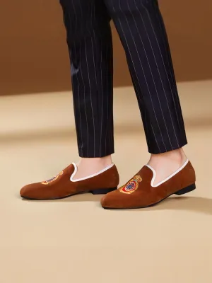 Türkiye Crown Turkey Embroidered Velvet Men's Shoes Men's Slip-On Loafers Banquet Shoes European and American Style Handmade Men's Shoes