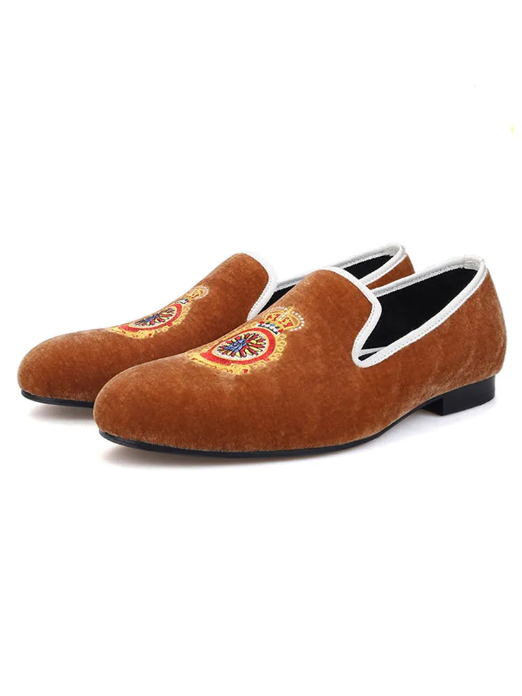 Türkiye Crown Turkey Embroidered Velvet Men's Shoes Men's Slip-On Loafers Banquet Shoes European and American Style Handmade Men's Shoes