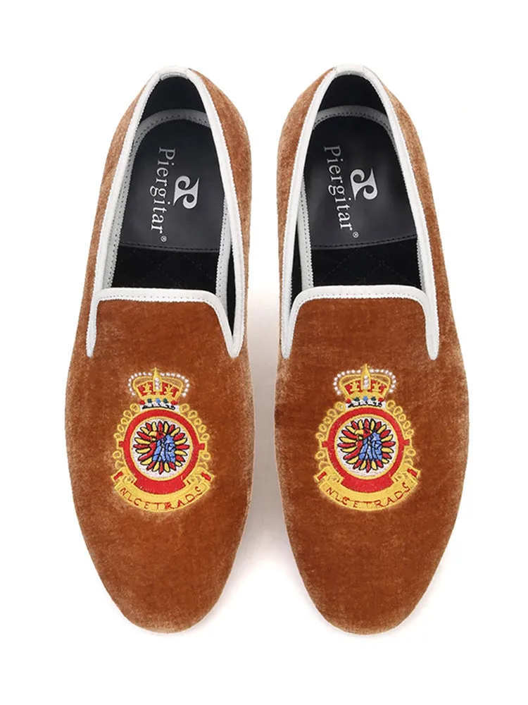 Türkiye Crown Turkey Embroidered Velvet Men's Shoes Men's Slip-On Loafers Banquet Shoes European and American Style Handmade Men's Shoes