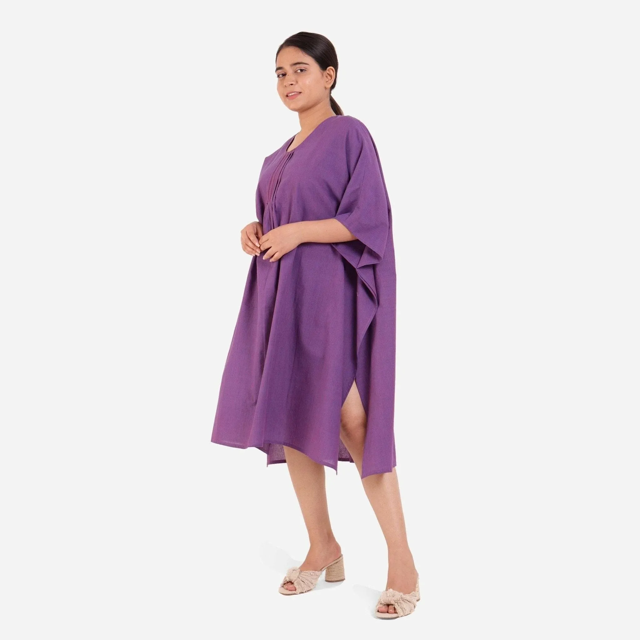 Violet Striped Mangalgiri Cotton Anti-Fit Kaftan