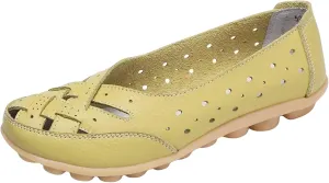 Women's Breathable Comfort Walking Office Flat Loafer Leather Flats Sandals, Slip-On Cutout Orthopedic Loafers for Women Fashion Casual Flats Comfortable Shoes Sandals
