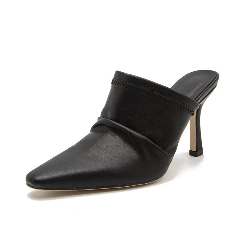 Women's PU Leather Pointed Toe Stiletto High Heels Sandals