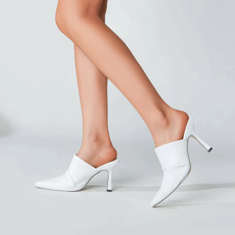 Women's PU Leather Pointed Toe Stiletto High Heels Sandals