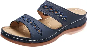 Womens Sandals Orthopedic Comfortable Arch Support Slip on Wedge Platform Slippers Dressy Summer Beach Casual Open Toe Strap Walking Outdoor Lightweight Shoes