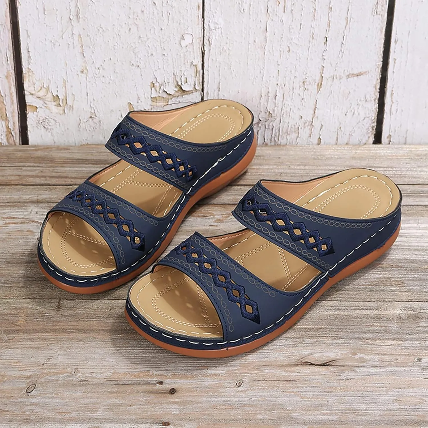 Womens Sandals Orthopedic Comfortable Arch Support Slip on Wedge Platform Slippers Dressy Summer Beach Casual Open Toe Strap Walking Outdoor Lightweight Shoes