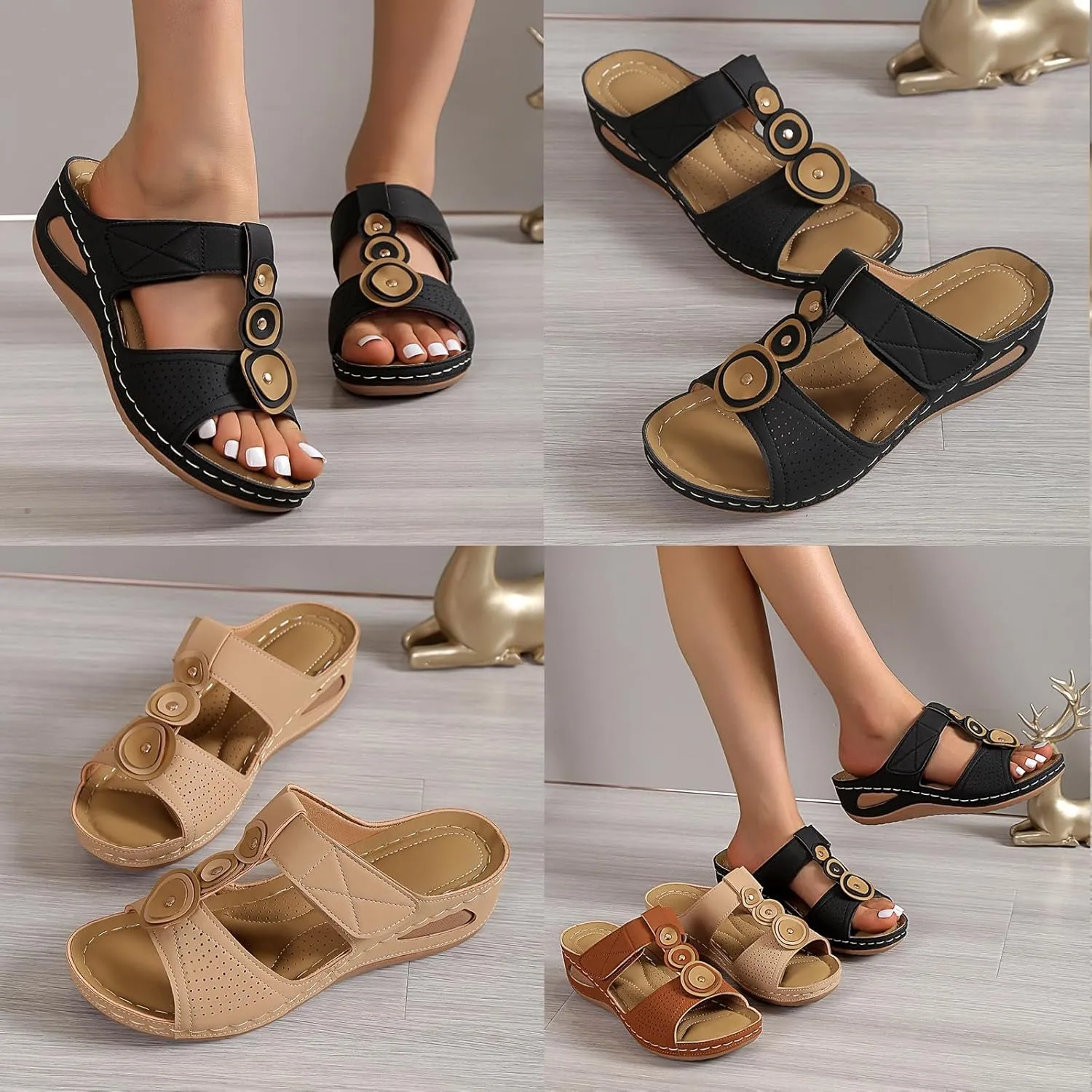 Womens Slippers Summer Orthopedic Wedge Sandals Comfortable Non Slip Shower Shoes Fashion Hook and Loop Closure Beach Walking Shoes Lightweight Athletic Outdoor Hiking Shoe