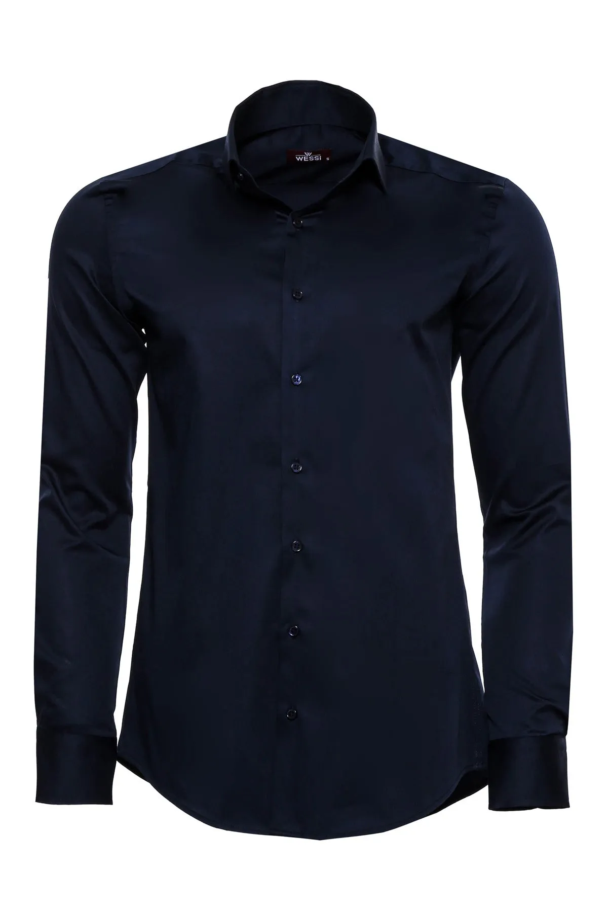 WSS Cotton Satin Slim Fit Long Sleeves Plain Navy Blue Men Shirt  - Singen