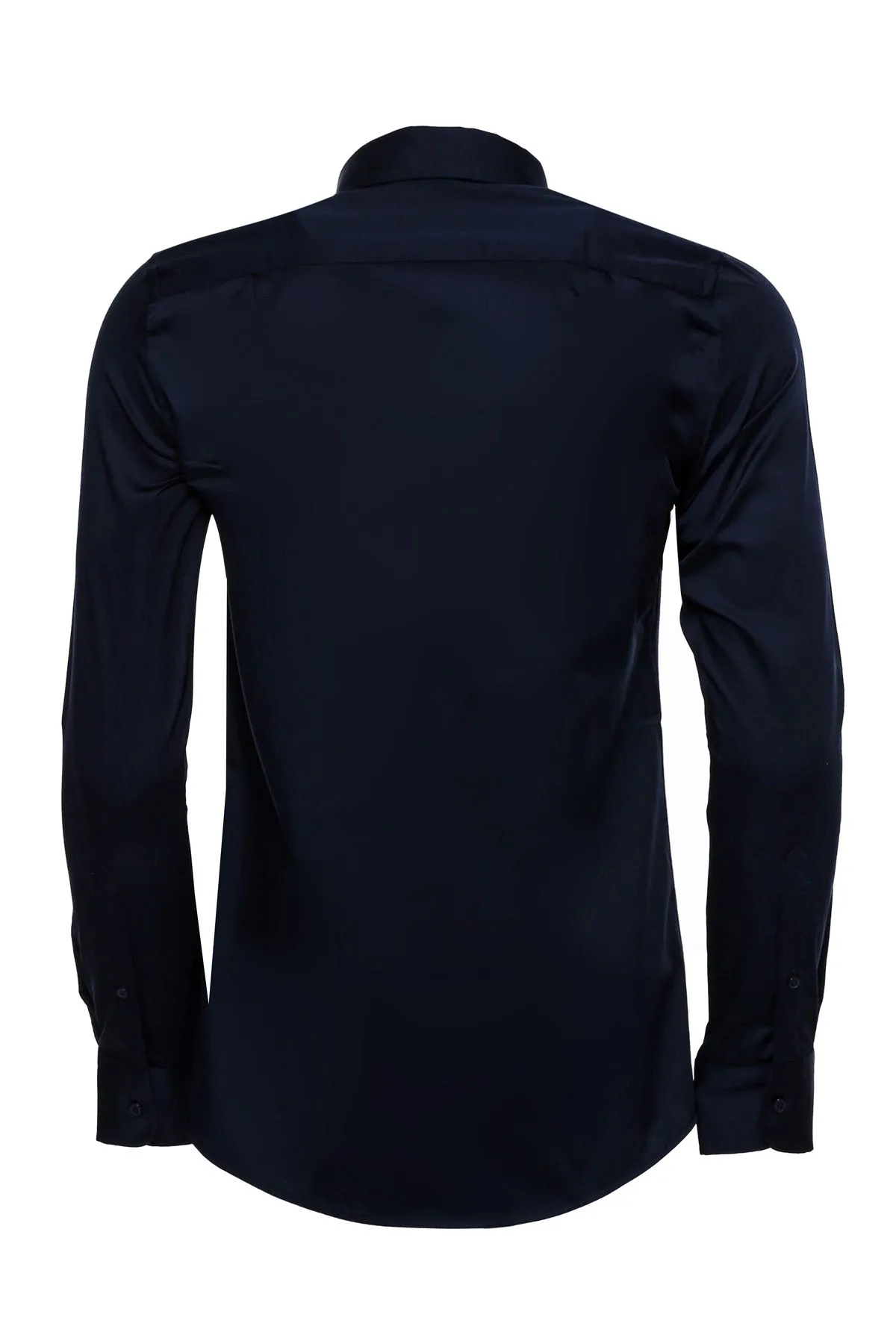 WSS Cotton Satin Slim Fit Long Sleeves Plain Navy Blue Men Shirt  - Singen