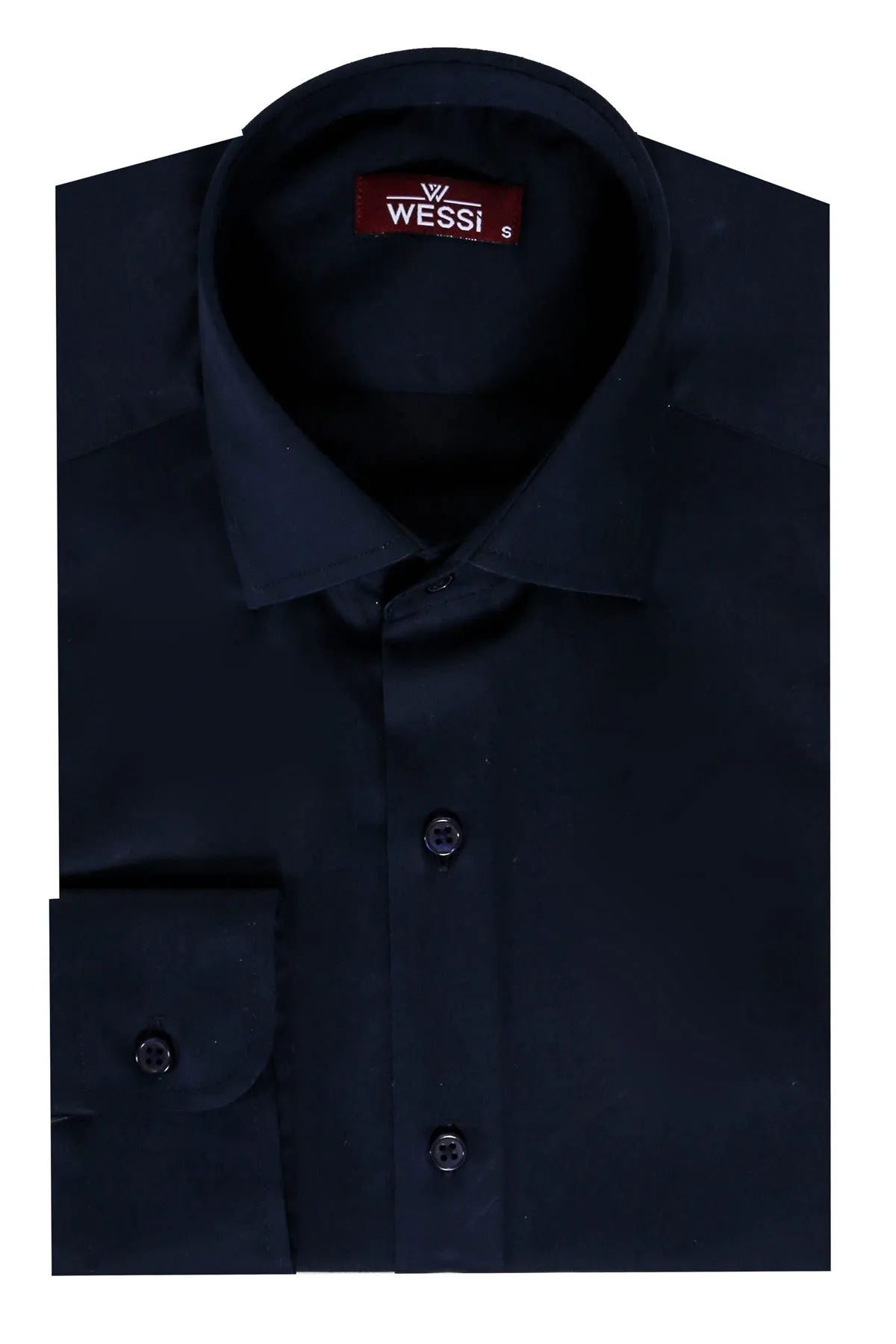 WSS Cotton Satin Slim Fit Long Sleeves Plain Navy Blue Men Shirt  - Singen