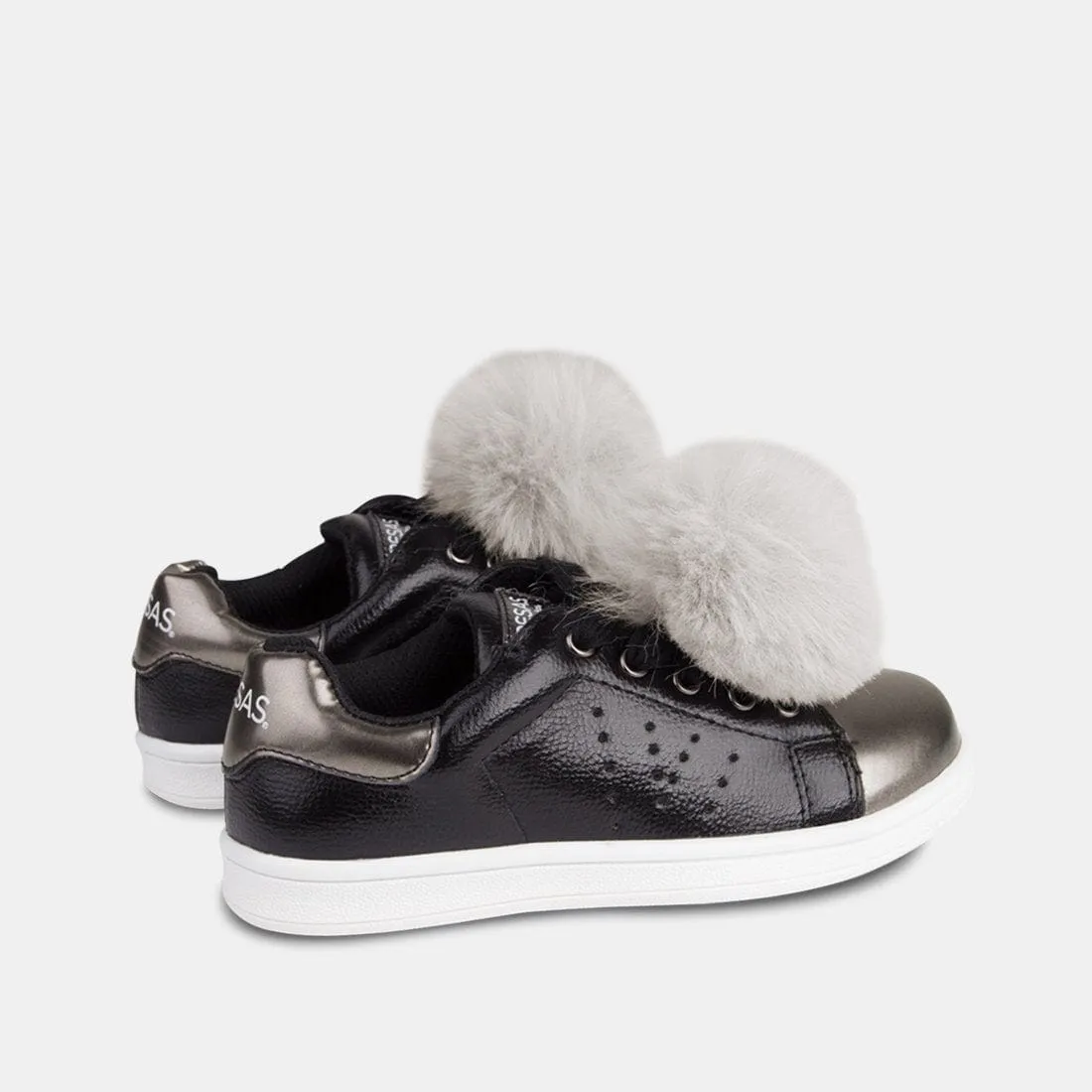 Zapatillas de Niña Metalizado Pompón Negro