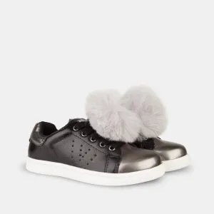 Zapatillas de Niña Metalizado Pompón Negro